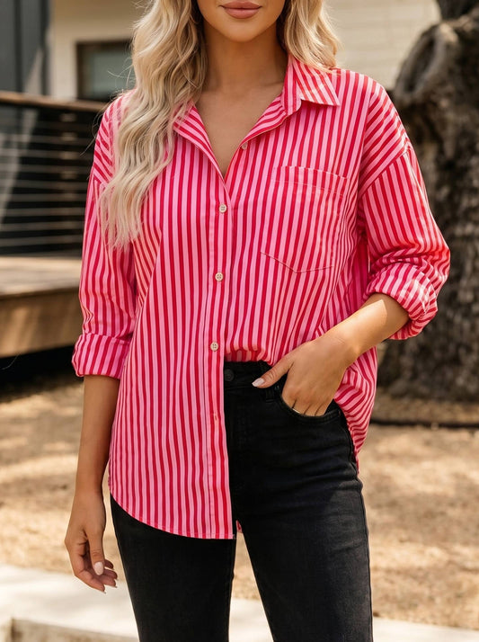 Pink and red long sleeve button up oversized
