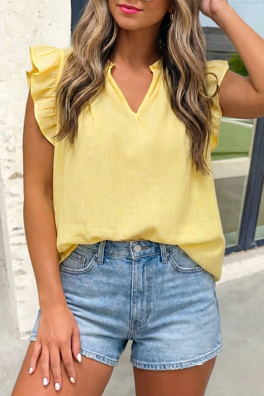 Yellow ruffle sleeve top
