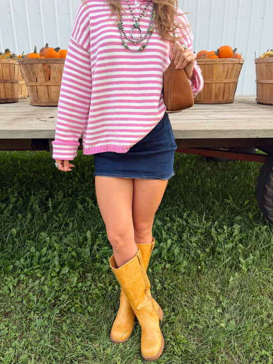 Pink knit striped sweater