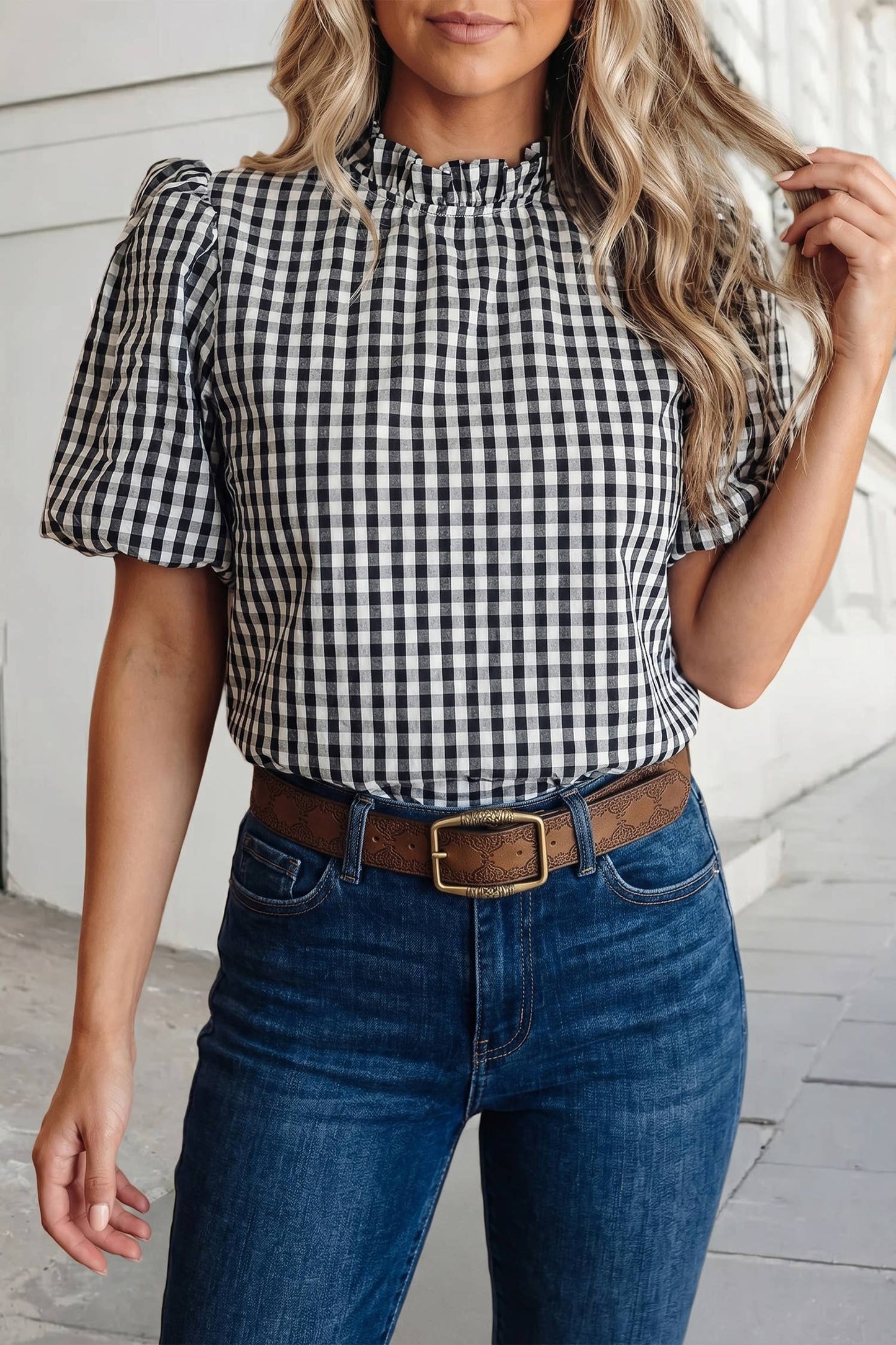 Plaid Puff Sleeve top