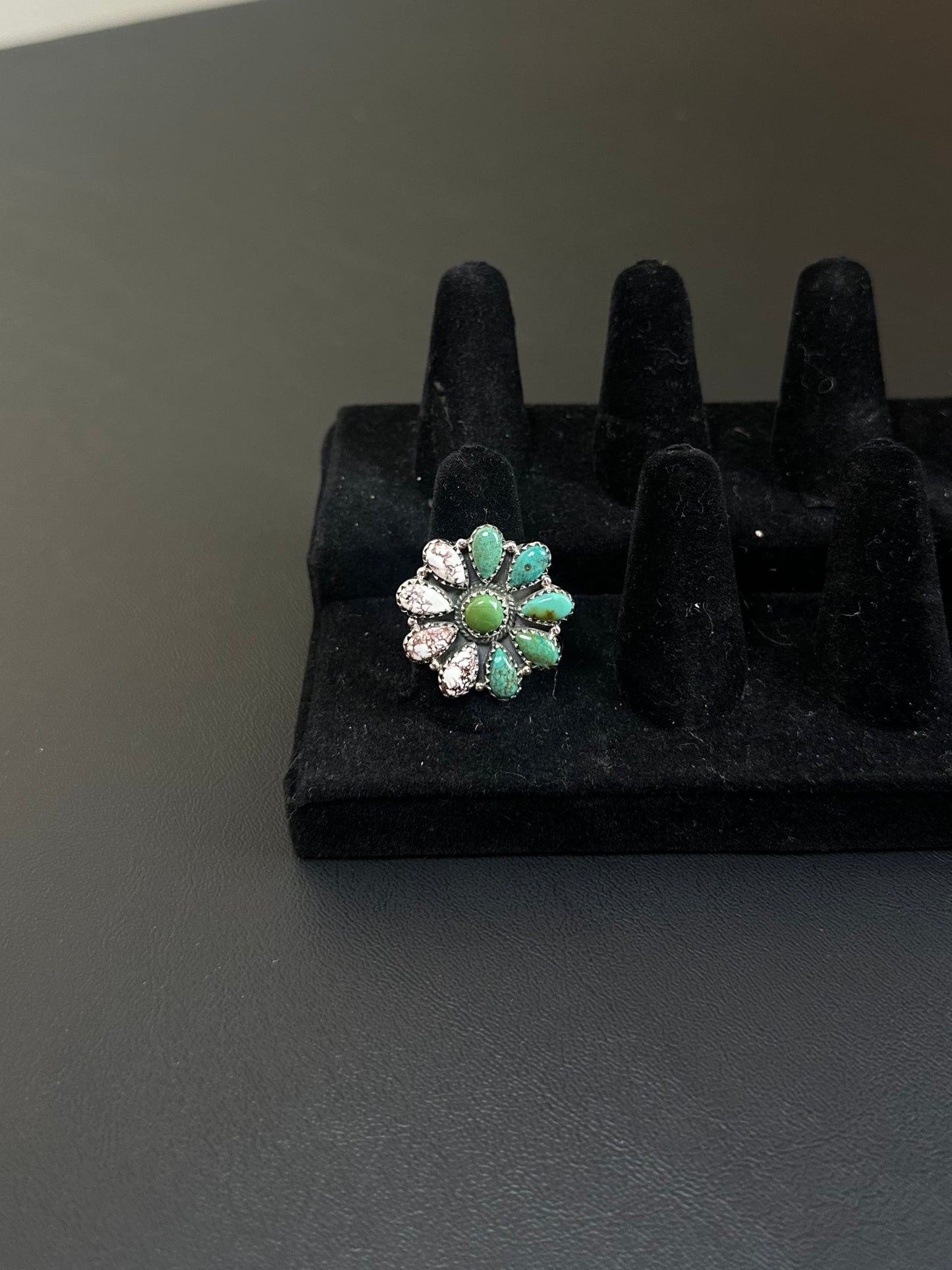 Half turquoise half wild horse cluster ring