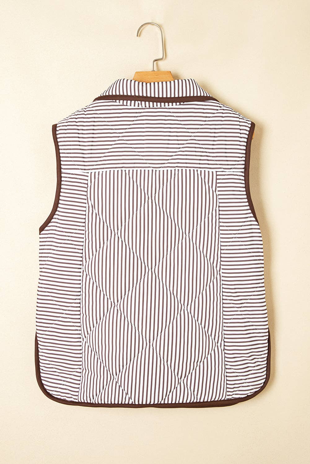 Stripe Contrast Trim Snap Button Collared Vest