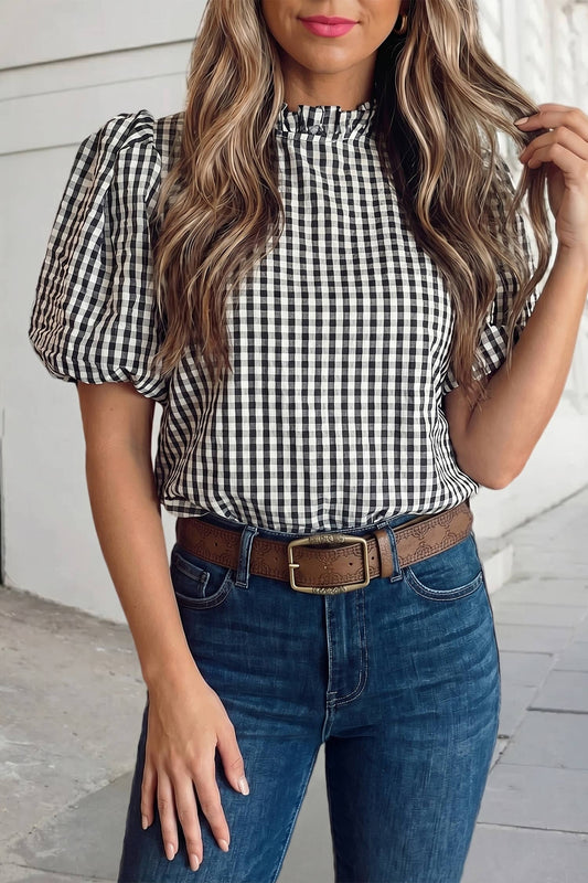 Plaid Puff Sleeve top