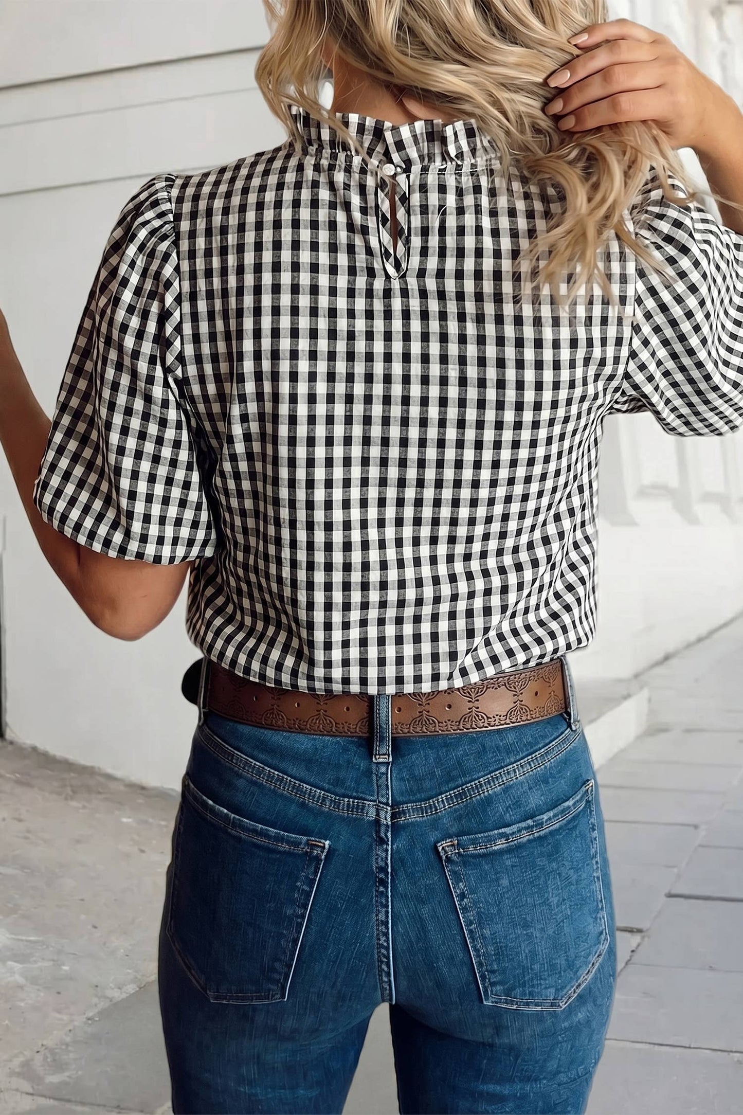 Plaid Puff Sleeve top