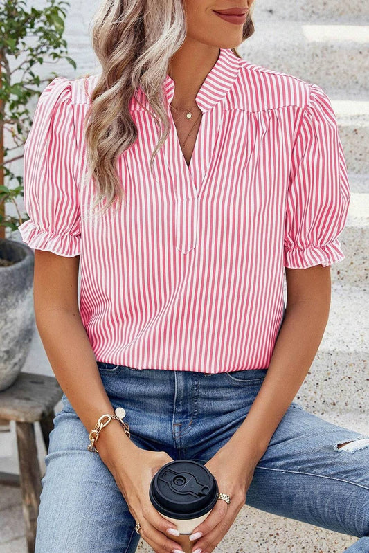 Stripe Puff Sleeve Summer Blouse
