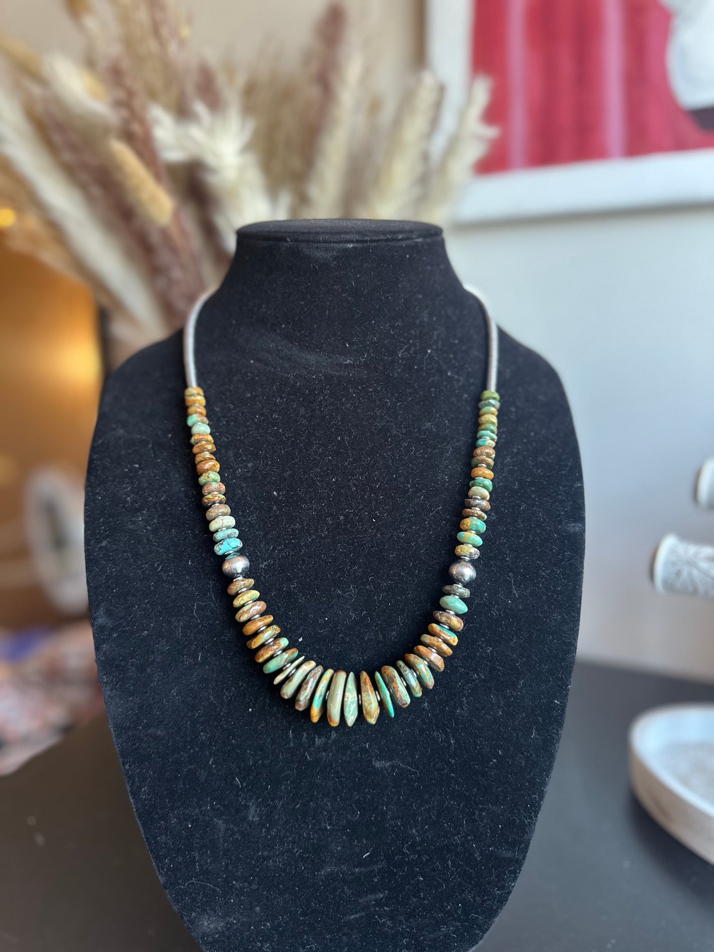 Graduated turquoise with Navajo pearls necklace