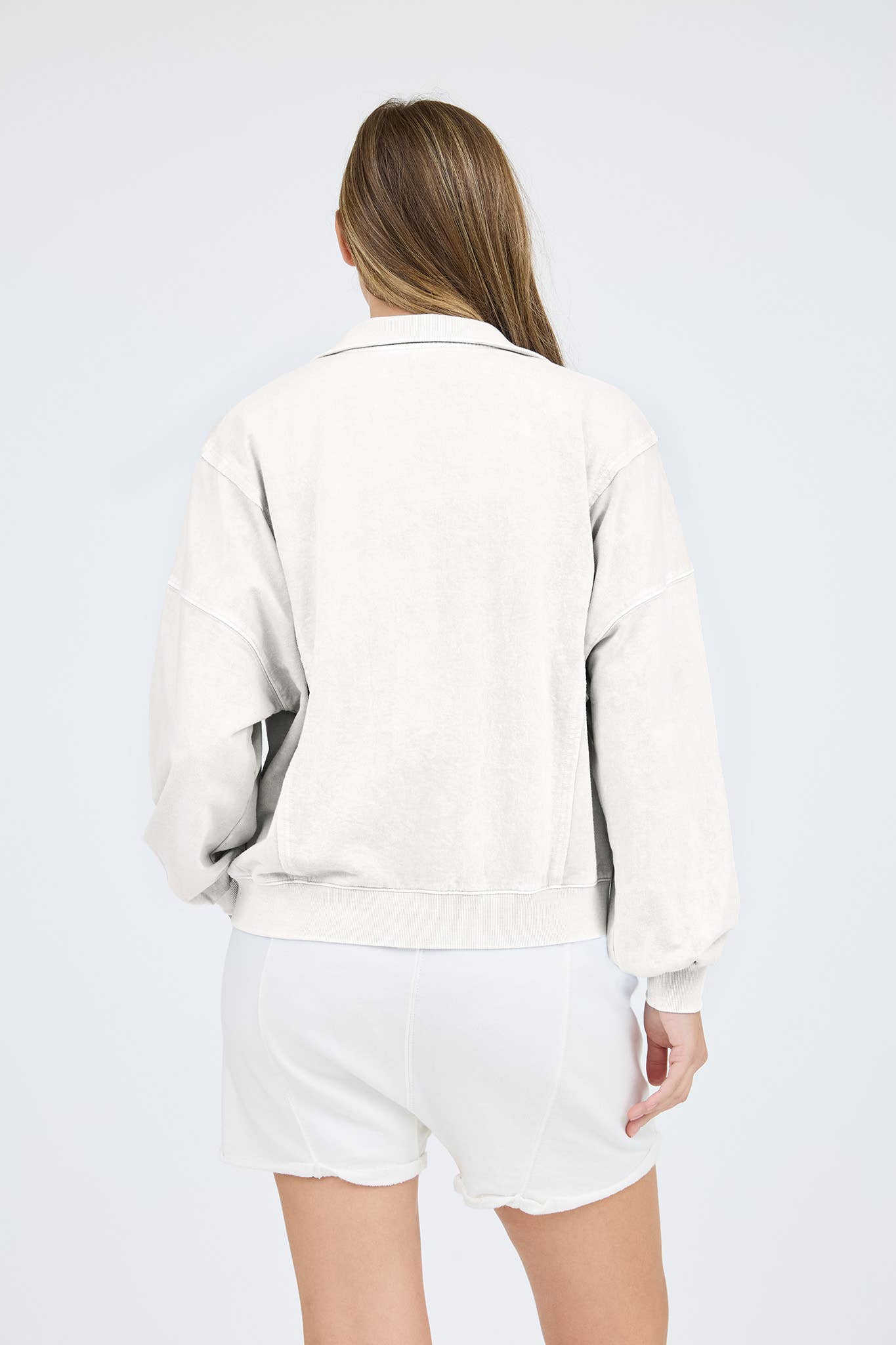 WASHED HALF SNAP BUTTON LONG SLEEVE KNIT TOP