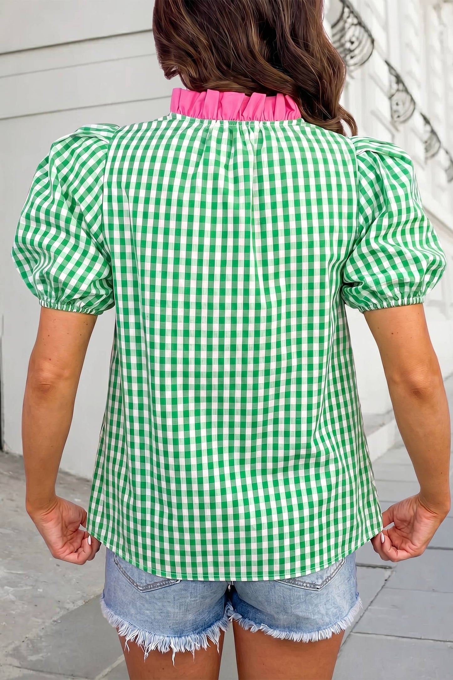 Plaid Print Bubble Sleeve top