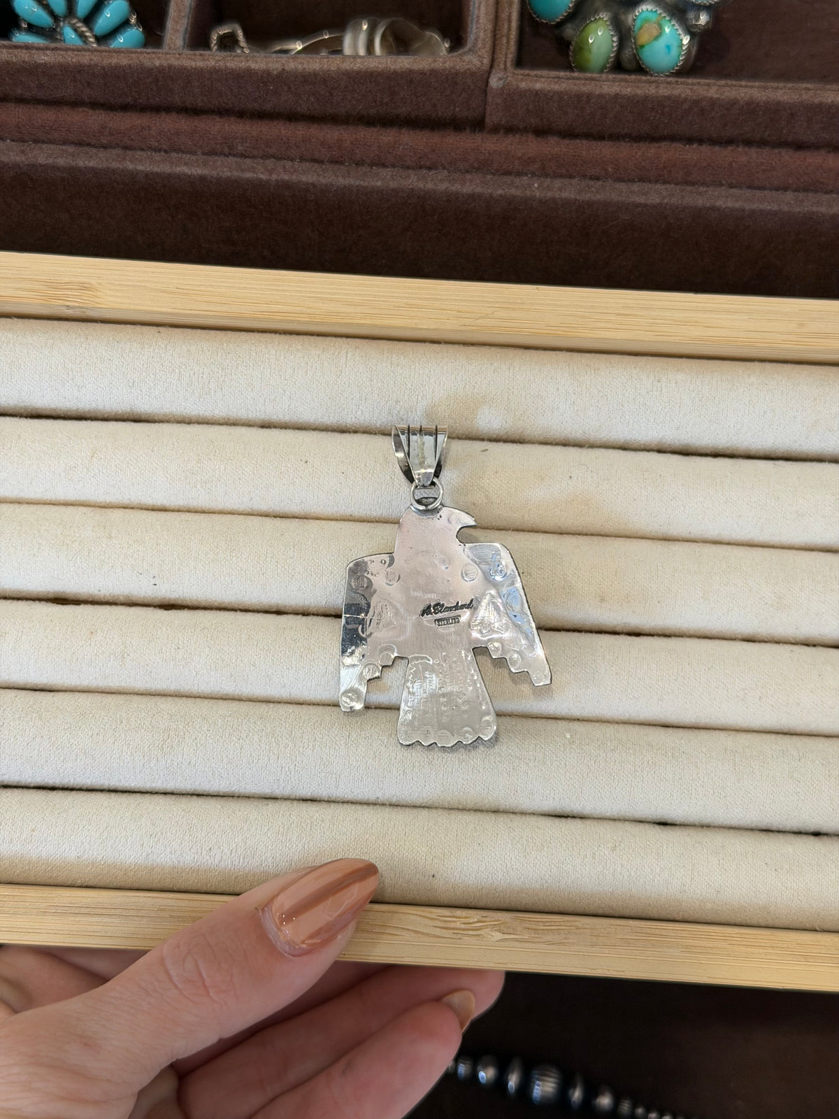 Kingman turquoise thunderbird pendant