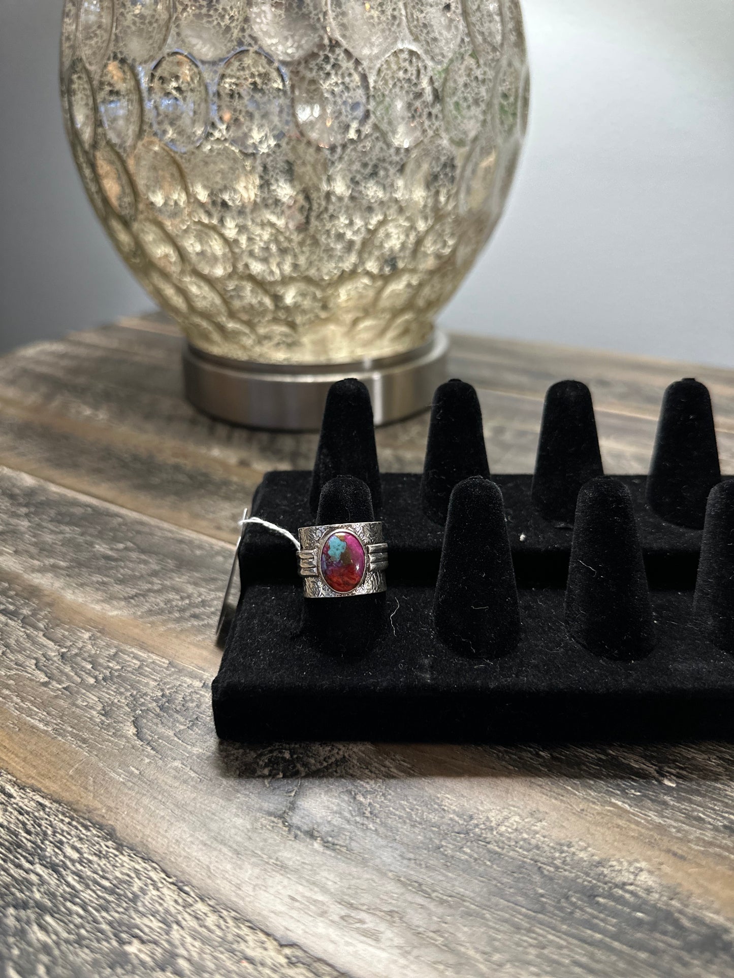 Turquoise silver wide band ring