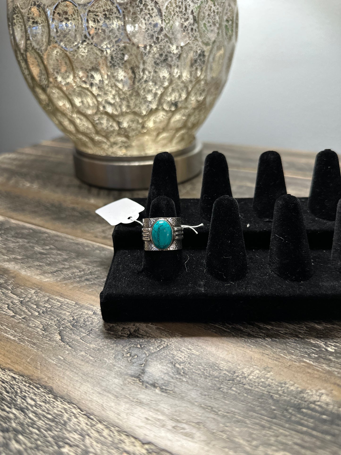 Turquoise silver wide band ring