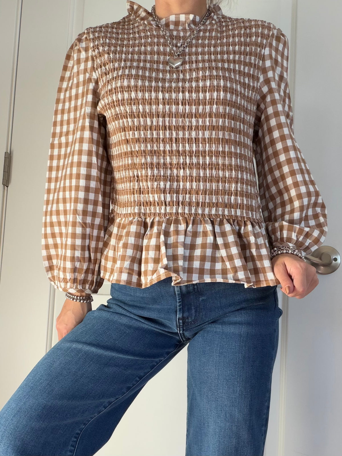 Tan plaid long sleeve top