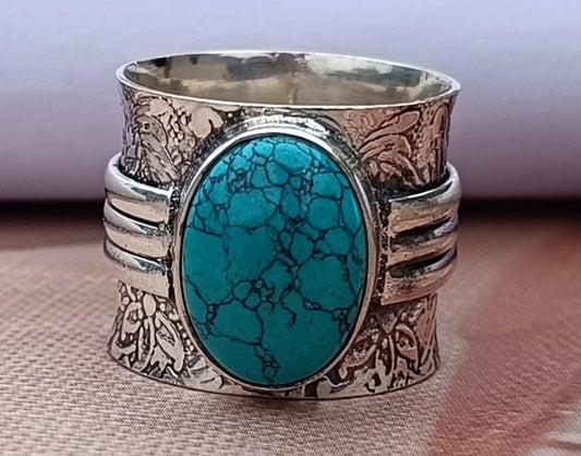 Turquoise silver wide band ring