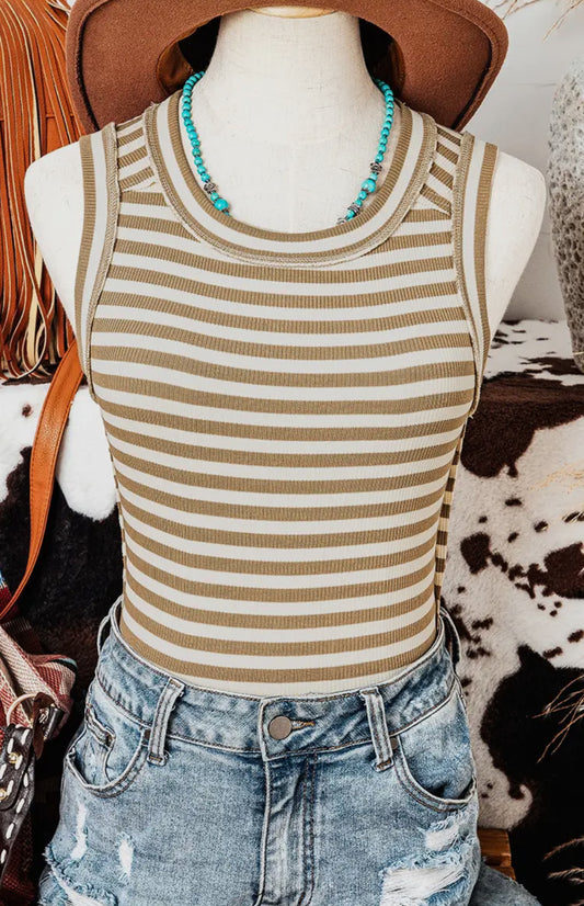 Striped round neck tank
