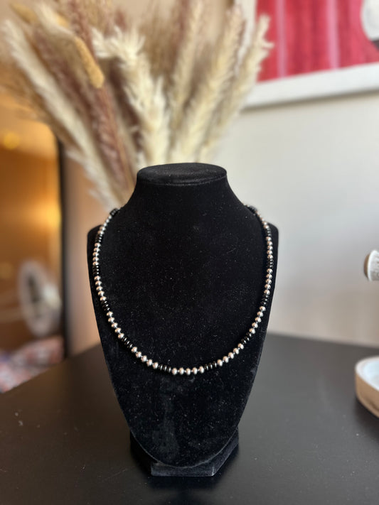Black onyx and Navajo pearl necklace