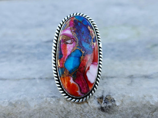 Pink copper turquoise oval ring