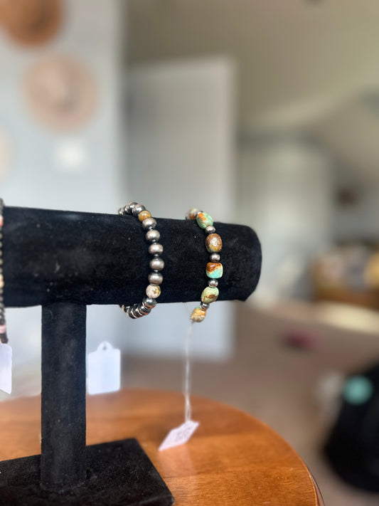 Bumblebee jasper & 8mm Navajo pearl bracelet
