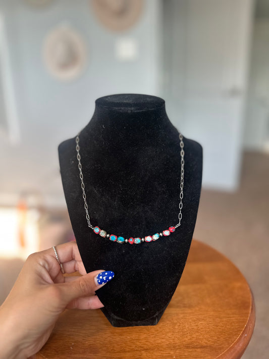 Navajo pearl & stone necklace