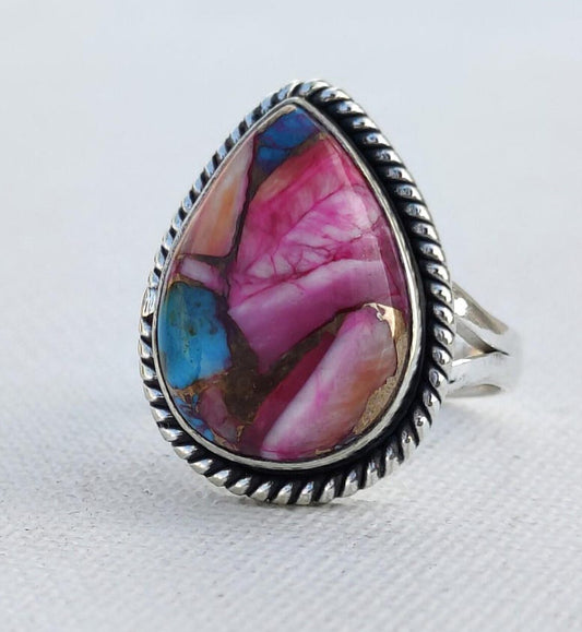 Pink copper turquoise ring