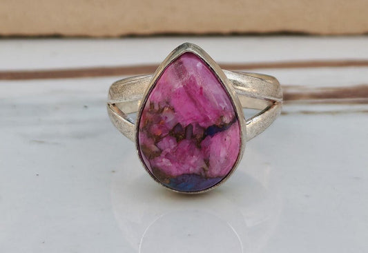 Spiny pink copper turquoise ring