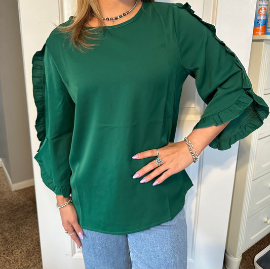 Green round neck quarter sleeve top
