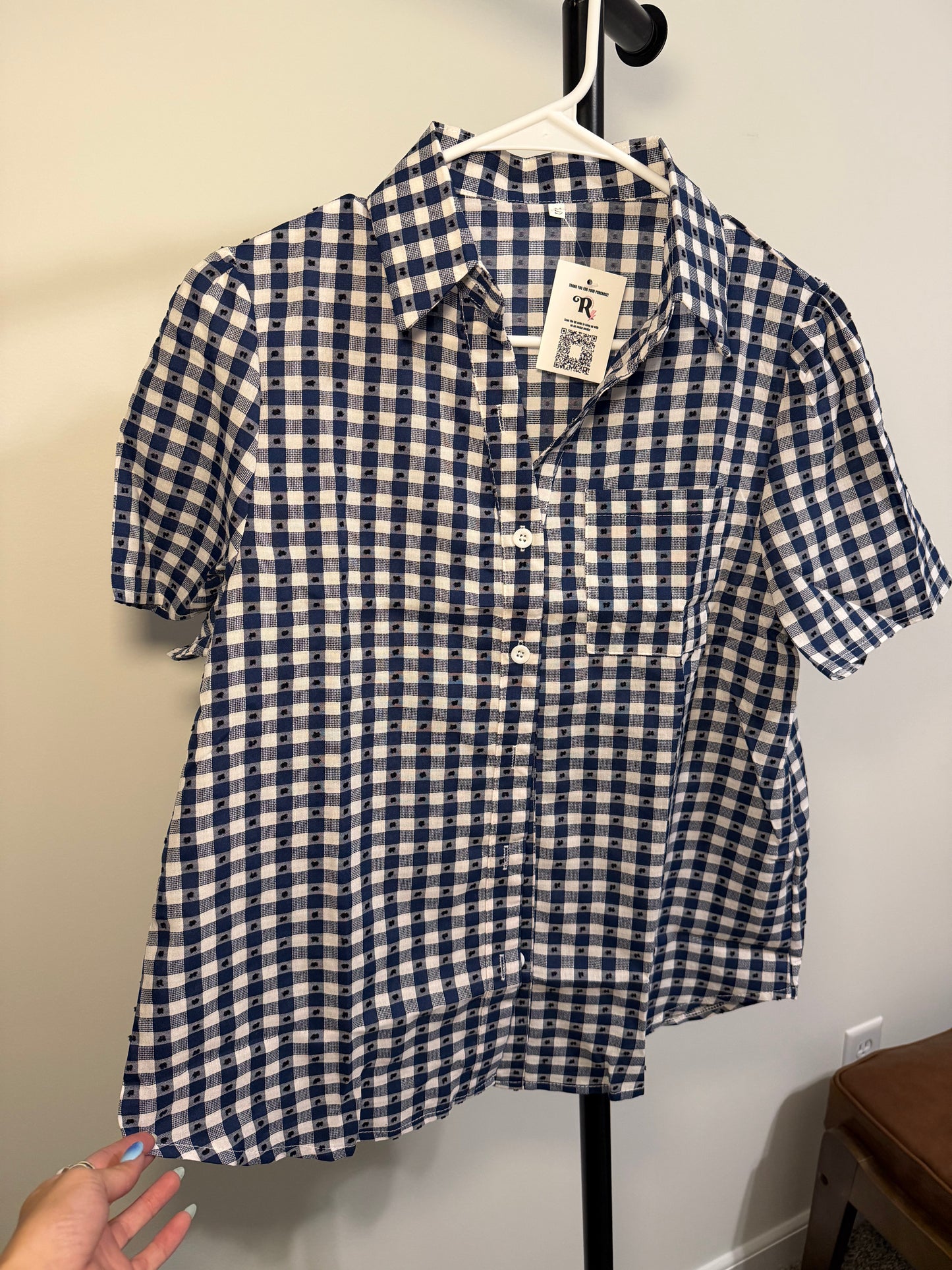 Gingham short sleeve button up