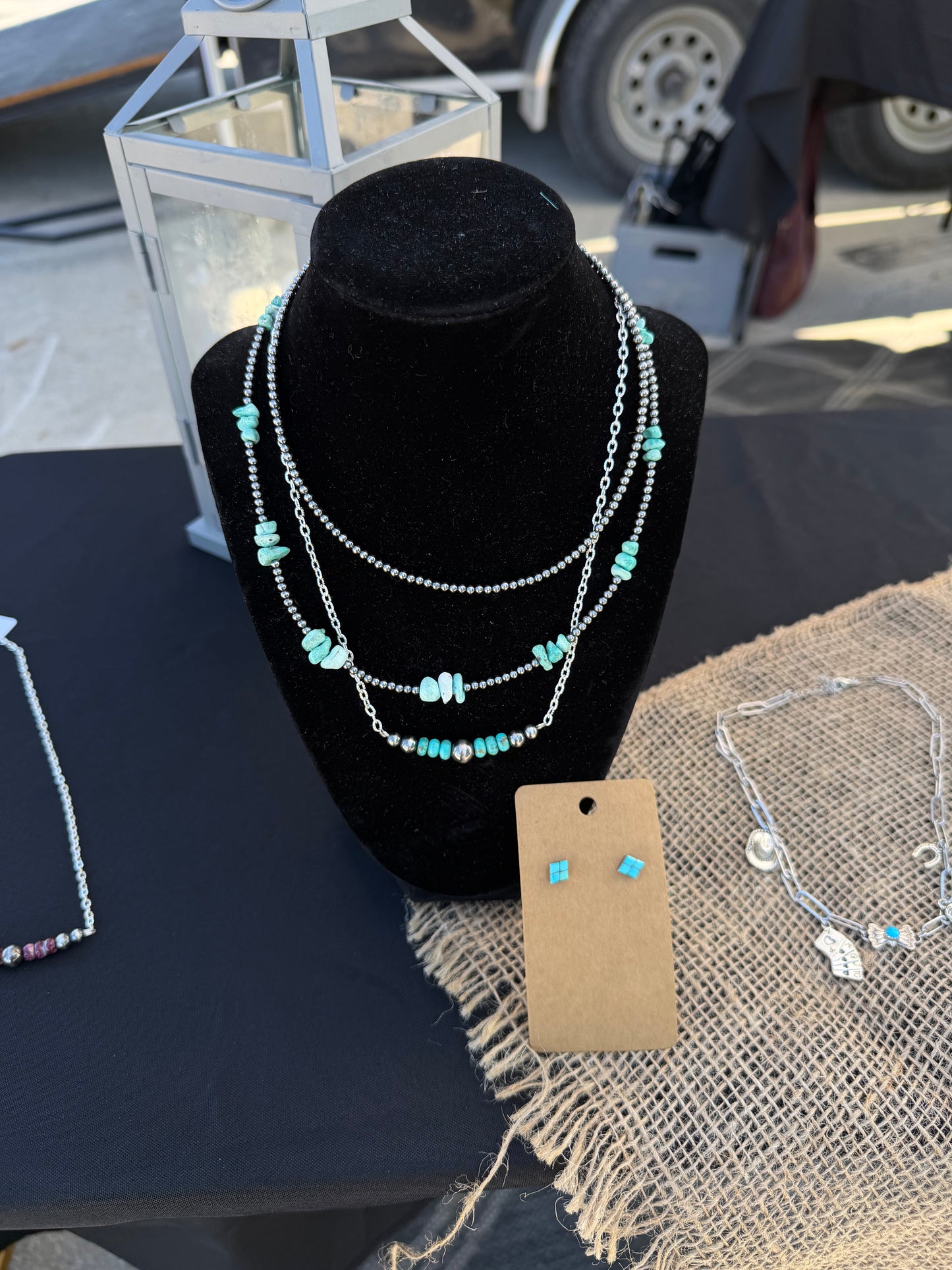 Turquoise nugget & navajo pearl necklace