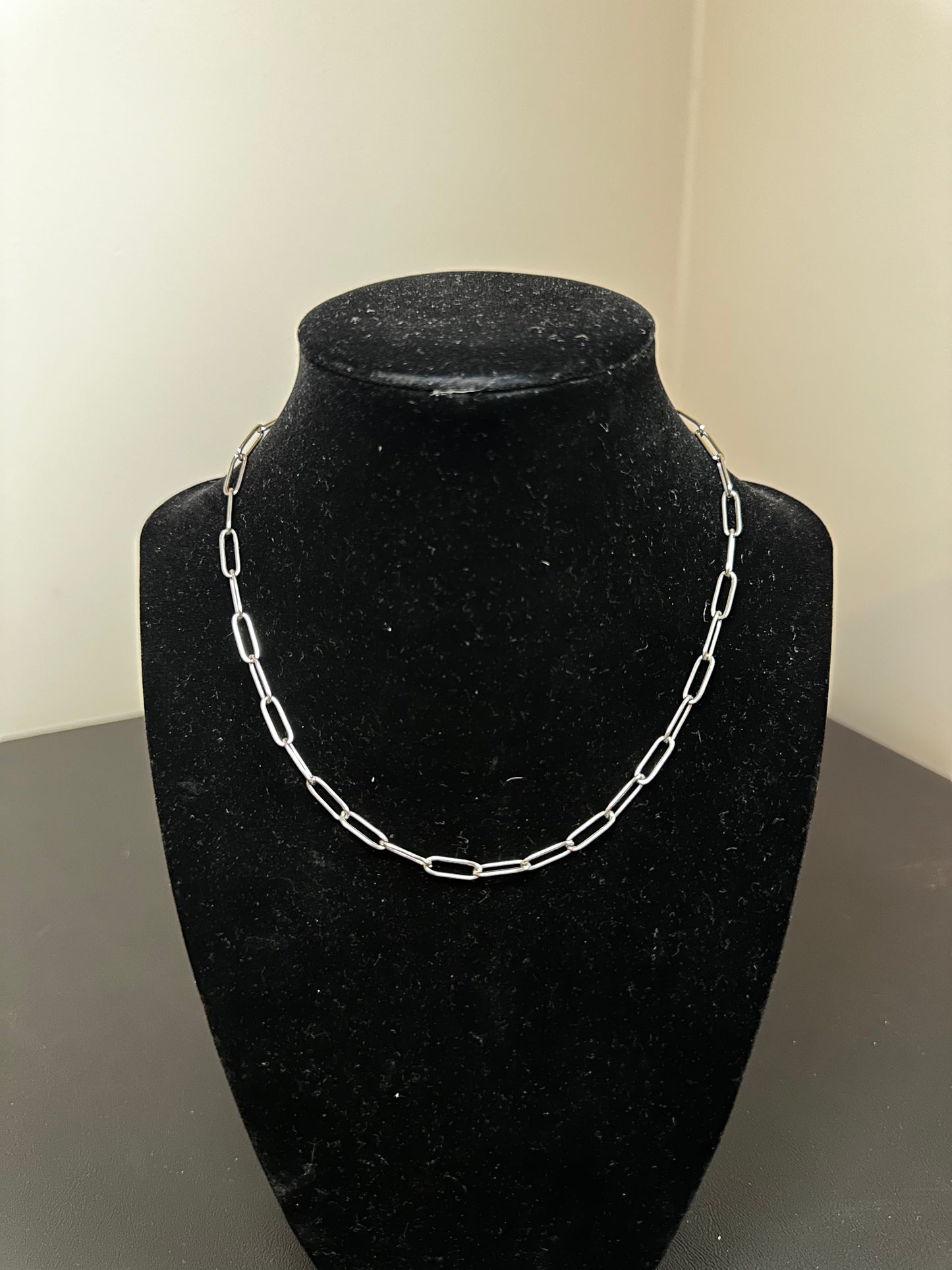 Paper clip sterling silver chain necklace