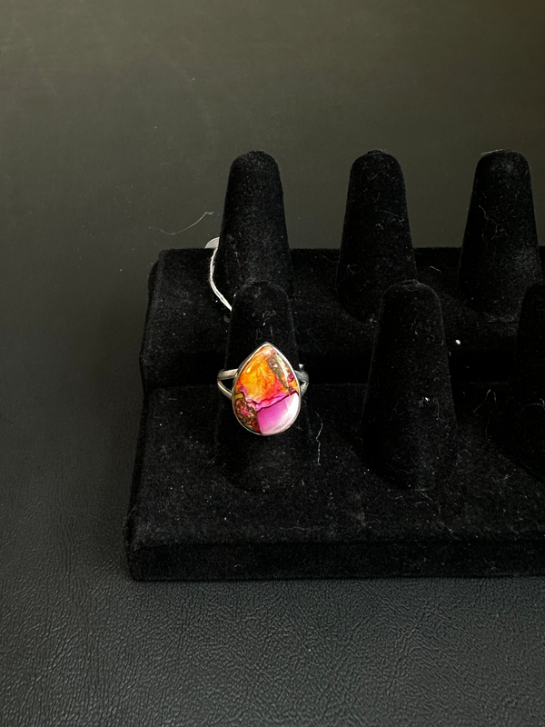 Spiny pink copper turquoise ring