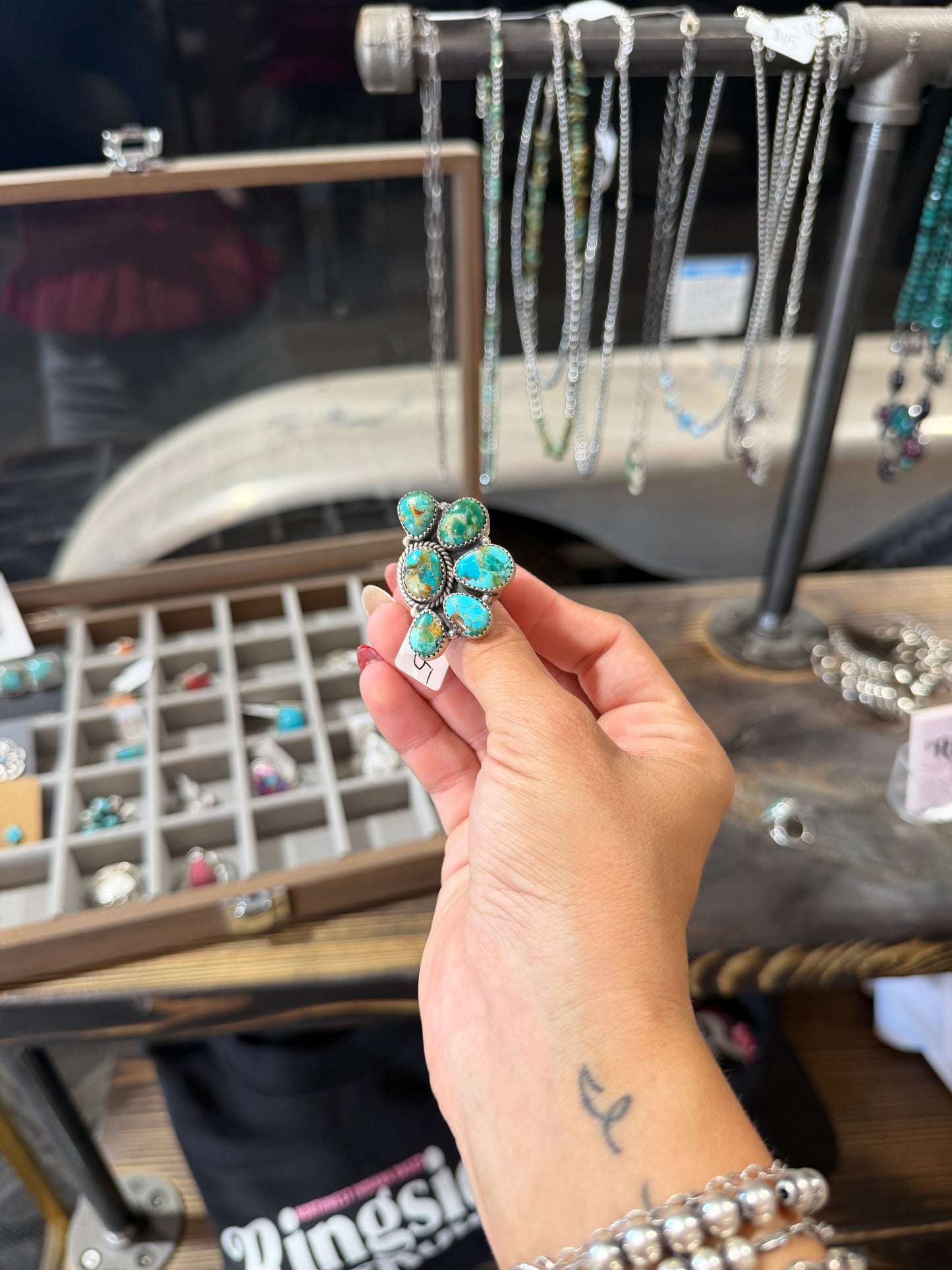 Turquoise cluster adjustable ring