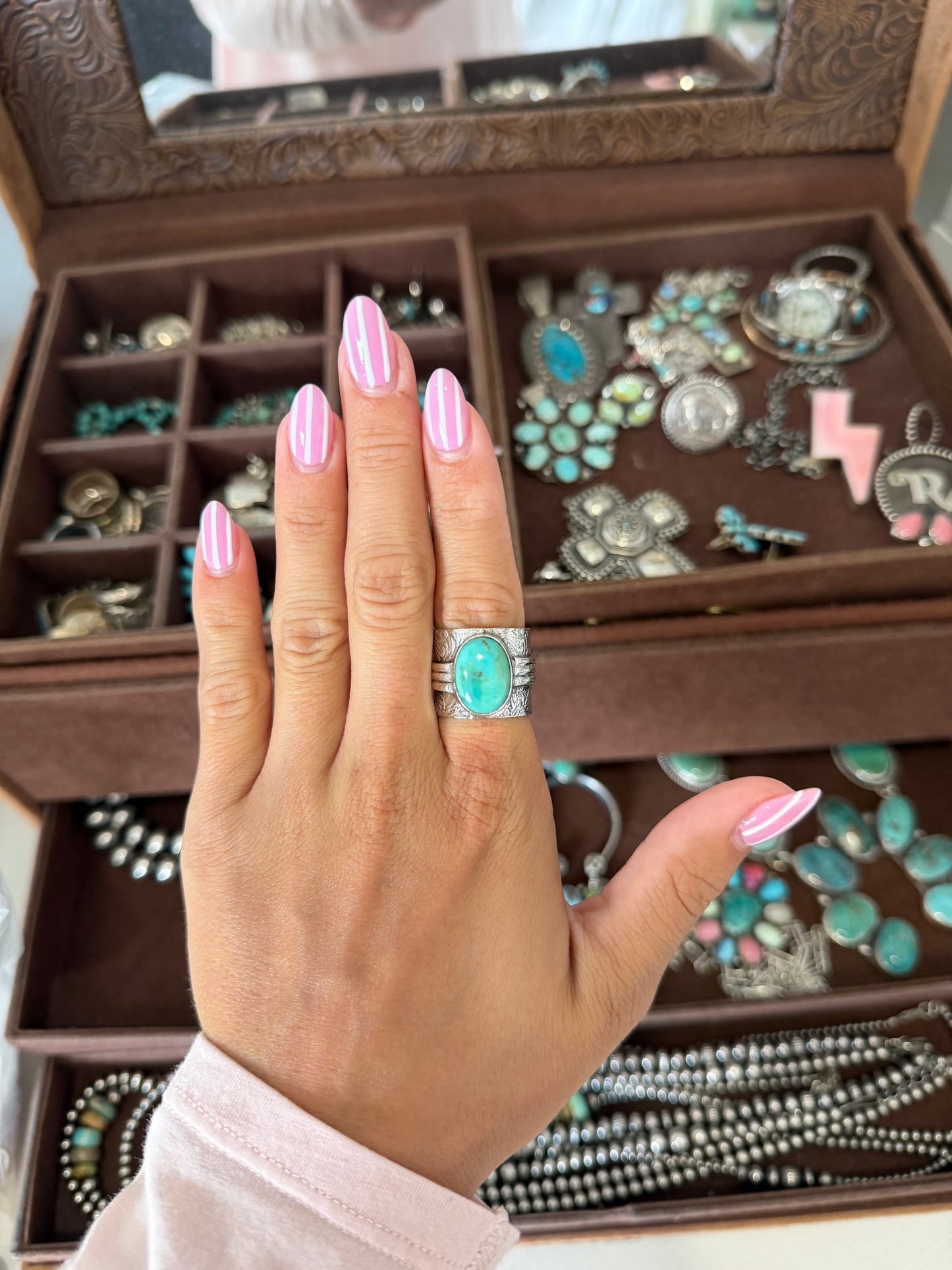 Turquoise silver wide band ring