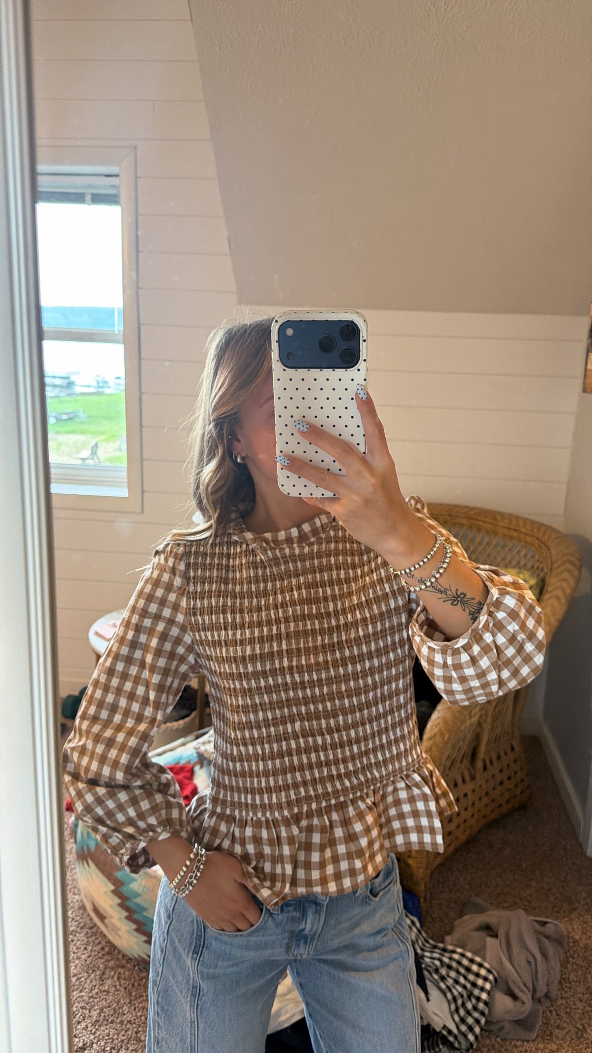 Tan plaid long sleeve top