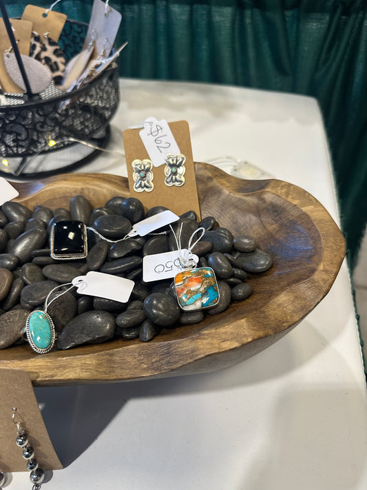 Square Kingman turquoise and spiny oyster pendant
