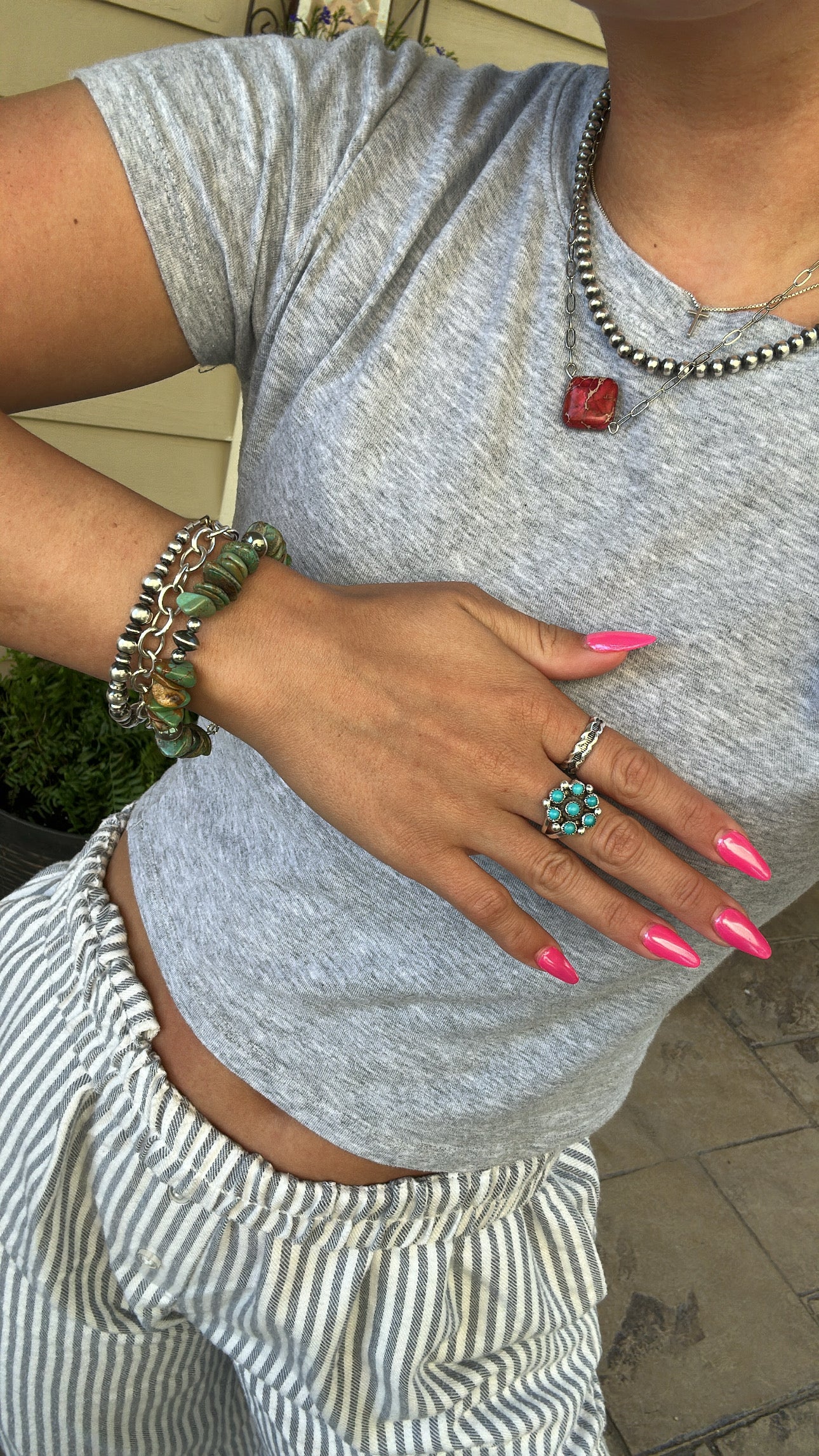 Turquoise chip bracelet with Navajo pearls