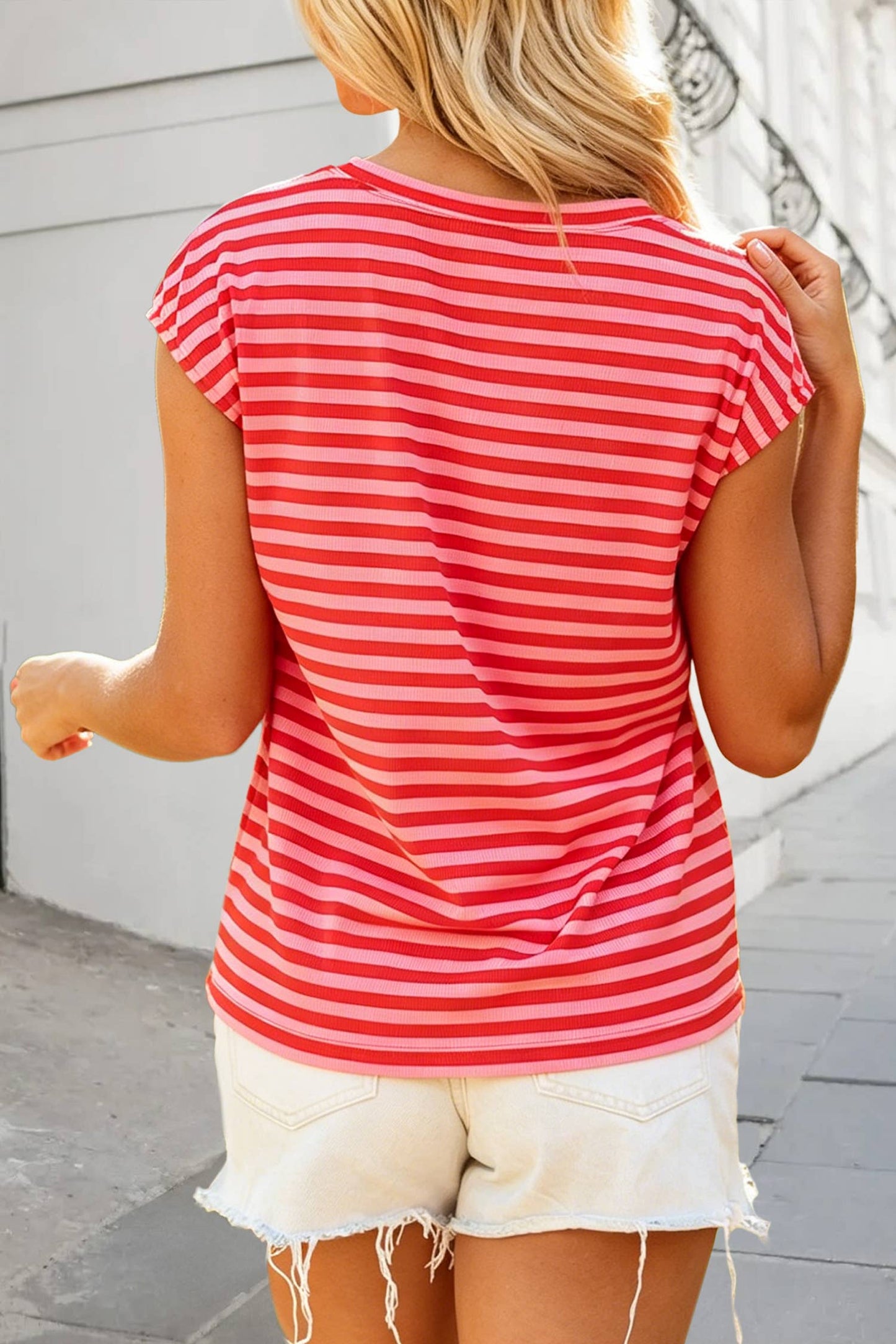 Red and pink striped top