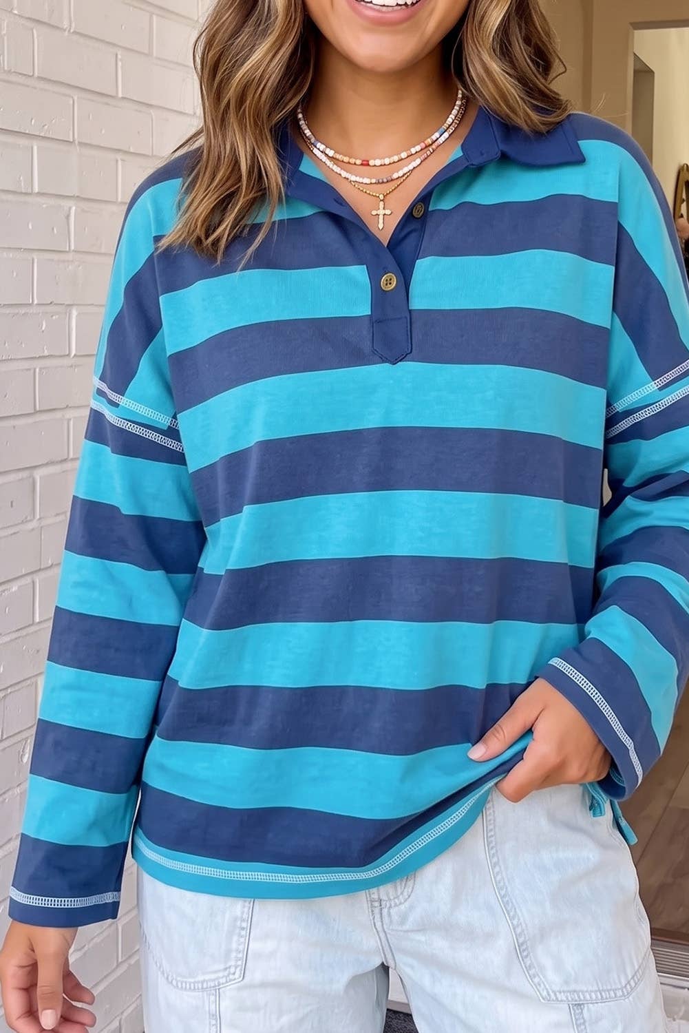 Blue striped crewneck