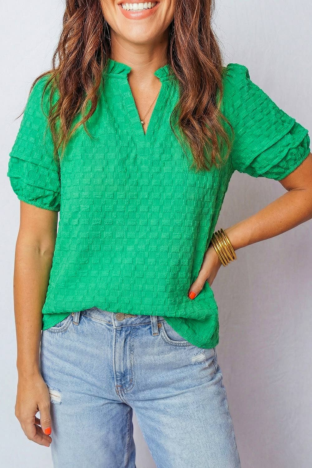 Green puff sleeve top