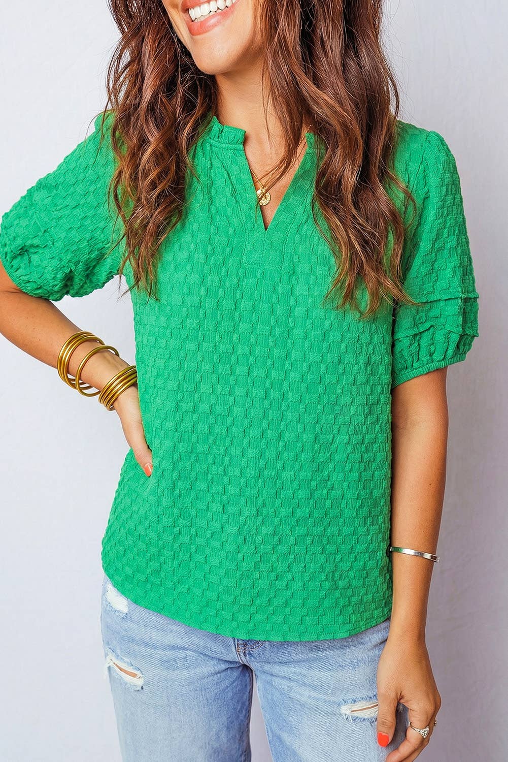Green puff sleeve top