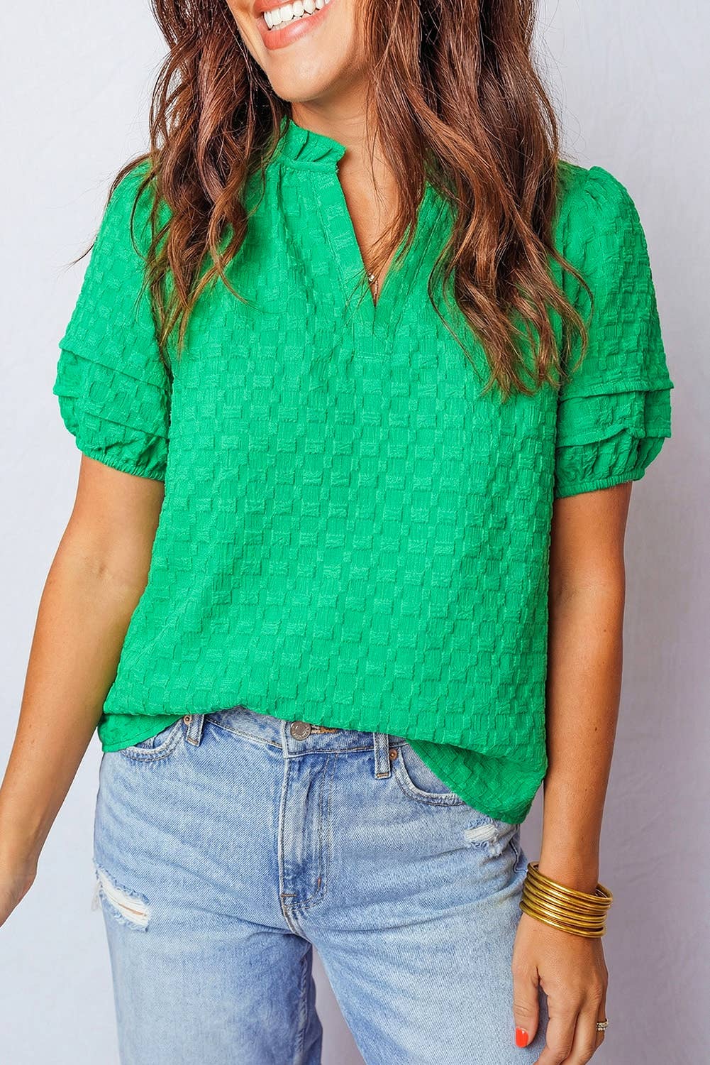 Green puff sleeve top