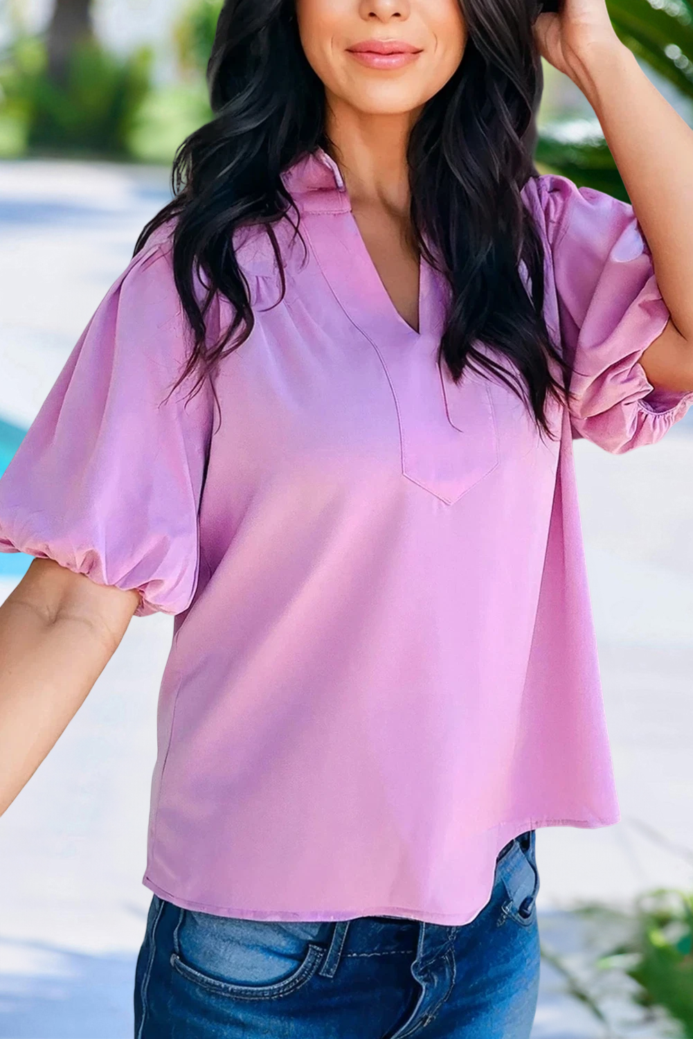 Purple puff sleeve top