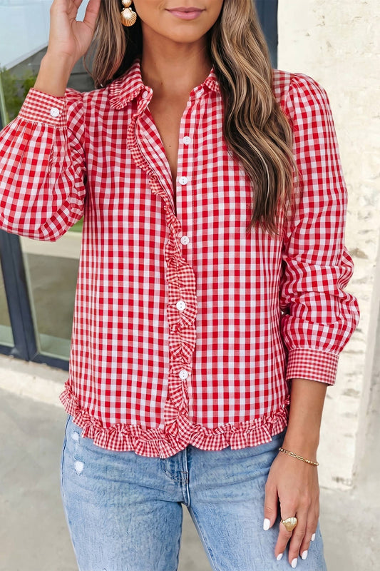 Plaid Pirnt Collar Long Sleeve Casual Shift Shirt